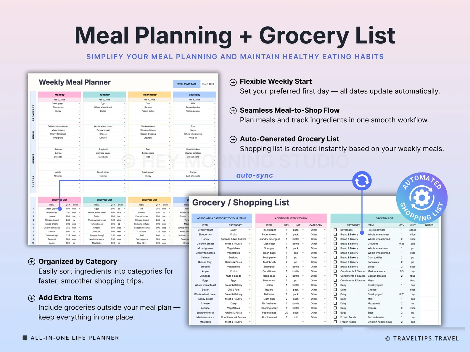 Meal Planning + auto-generated grocery list