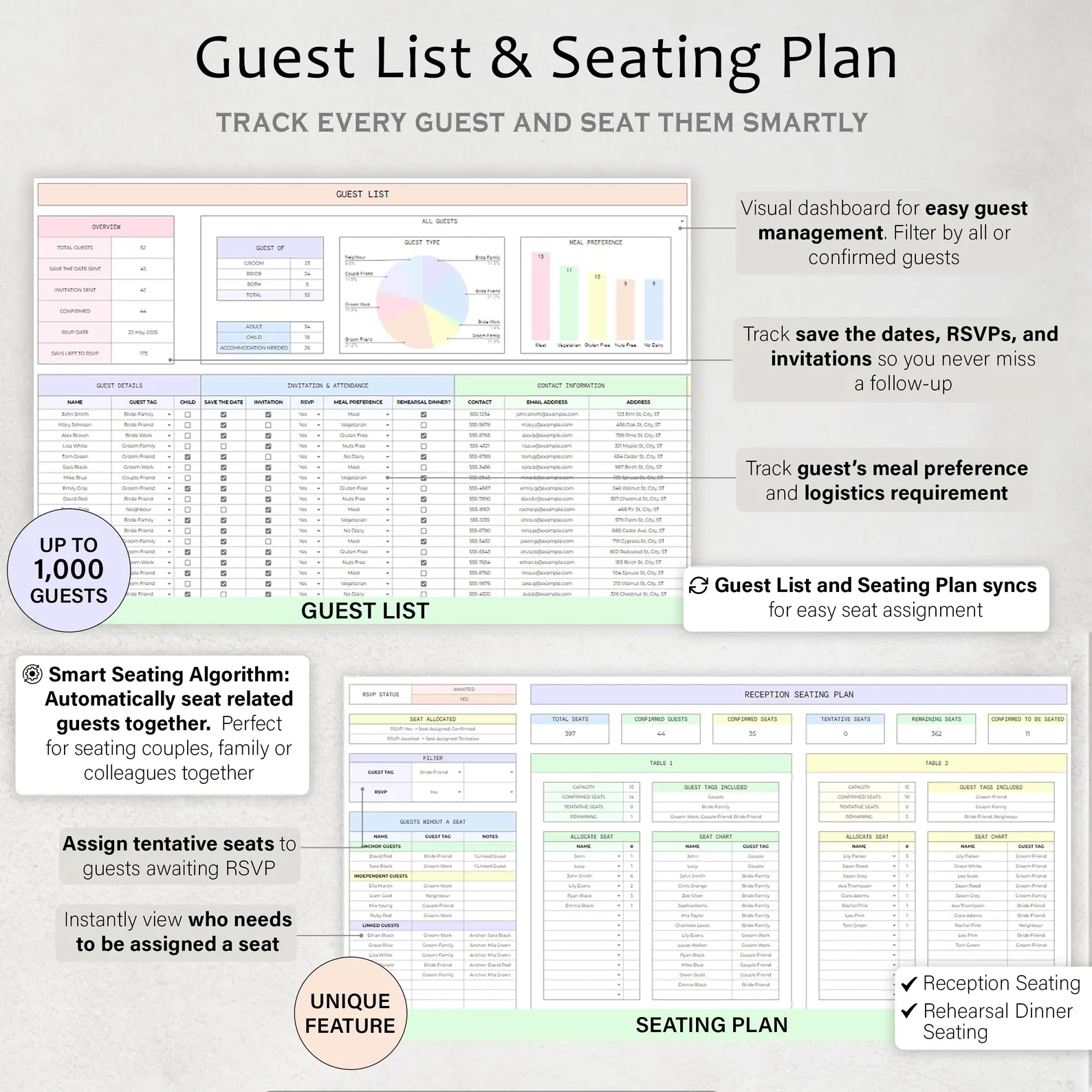 Guest List & Seating Plan — up to 1,000