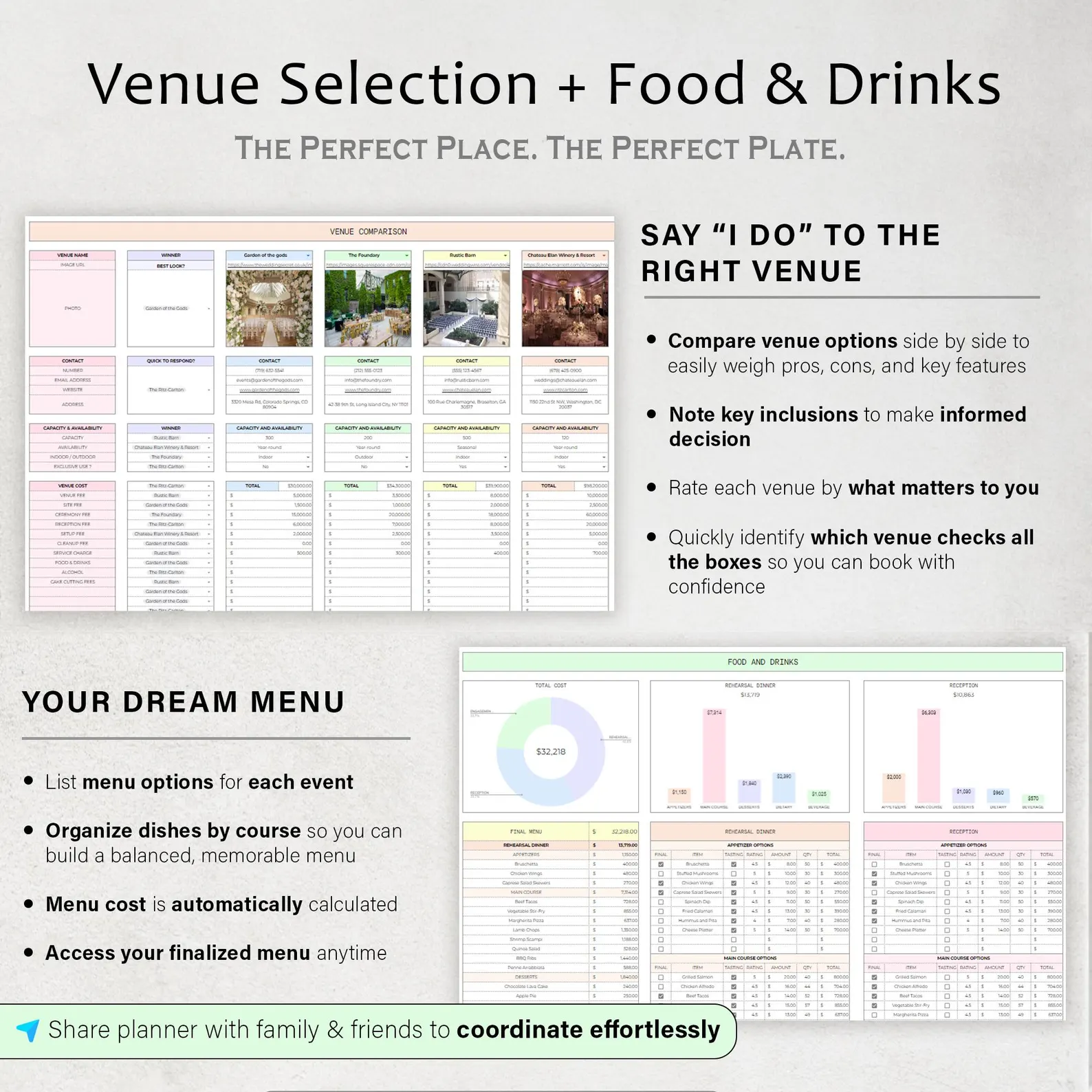 Venue Selection + Food & Drinks