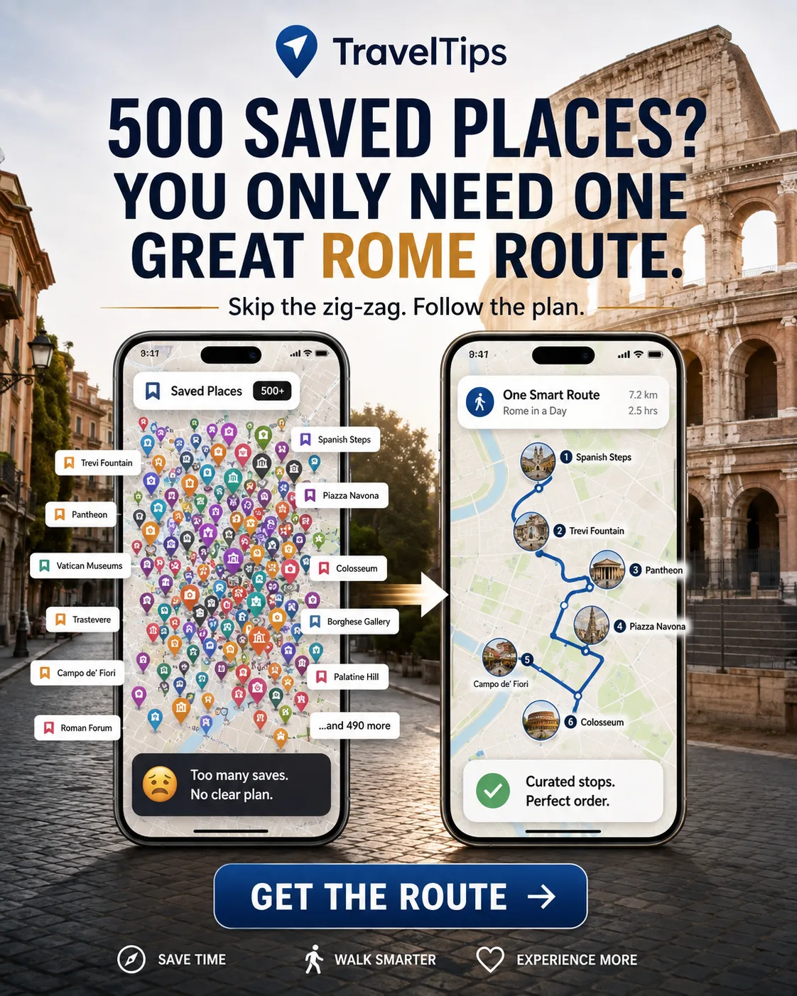 500 saved places? You only need one great Rome route.