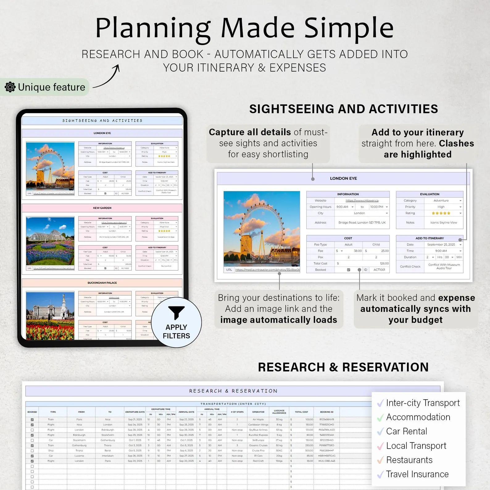 Trip planning — research and reservations